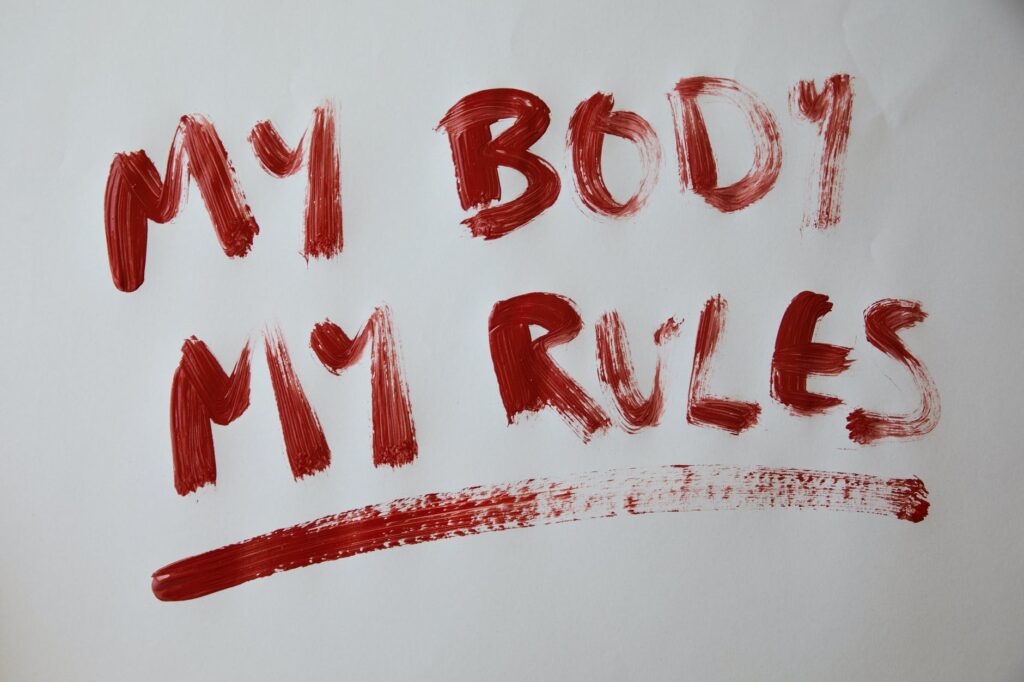 inscription my body my rules against gray background