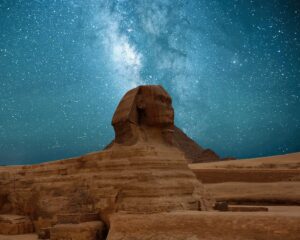 great sphinx of giza under blue starry sky