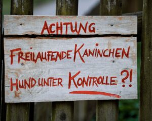warning sign with rabbit caution message
